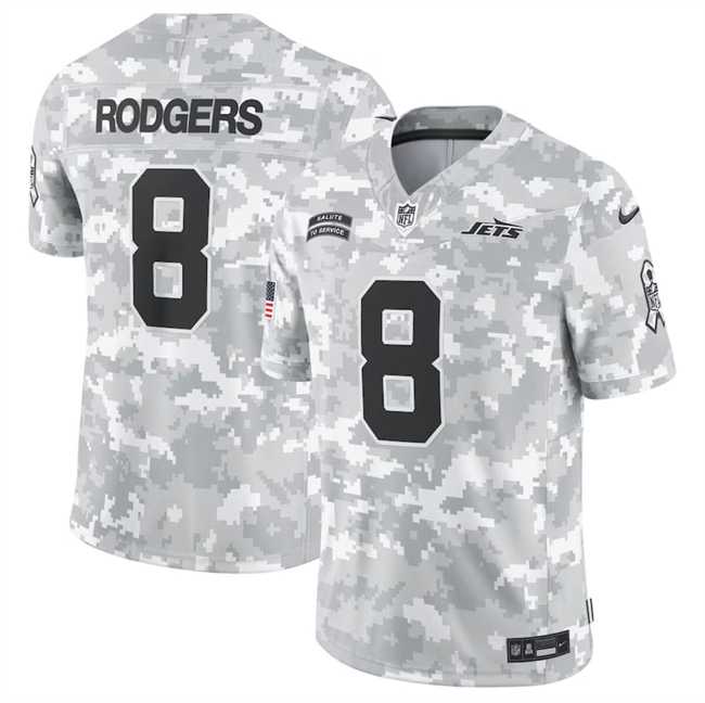 Men%27s New York Jets #8 Aaron Rodgers 2024 Arctic Camo Salute To Service Limited Stitched Jersey Dyin